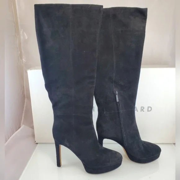 NWT$695 Veronica Beard Suede Dali Knee High Stiletto Heeled Boots in Black Sz 9 - Picture 6 of 16